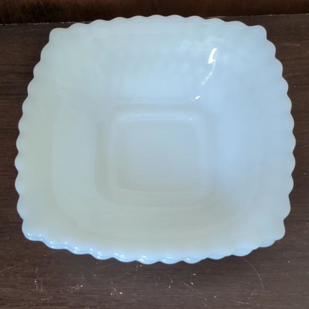 Vintage Square Shaped Mlik Glass Hobnail Bowls Set of 2